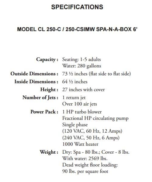 Specificaitons CL 250-C