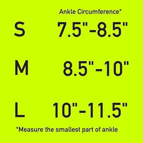 Small | 7.5 to 8.5 Inch , Medium | 8.5 to 10 Inch, Large | 10 to 11.5 Inches Ankle Circumference