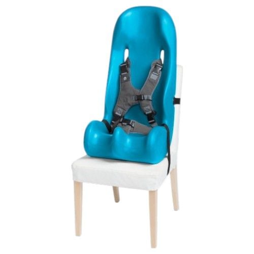 Blue soft-touch sitter on a white chair
