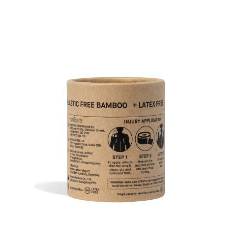 The back of the container of the Strap Bamboo Body Tape in beige.
