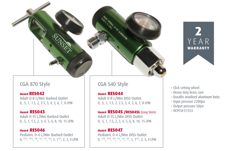Image 2 of Sunset Healthcare Mini Oxygen Regulators - CGA 870 Style Regulator