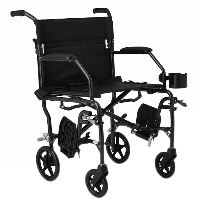 Black Transport Chair with swing-away footrests