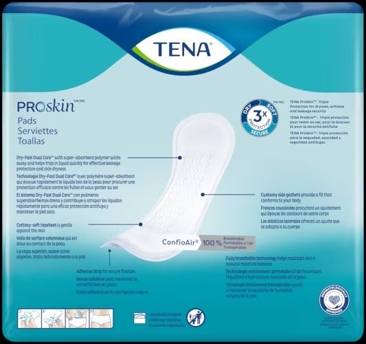 TENA ProSkin Day Light Pads, Back of Package
