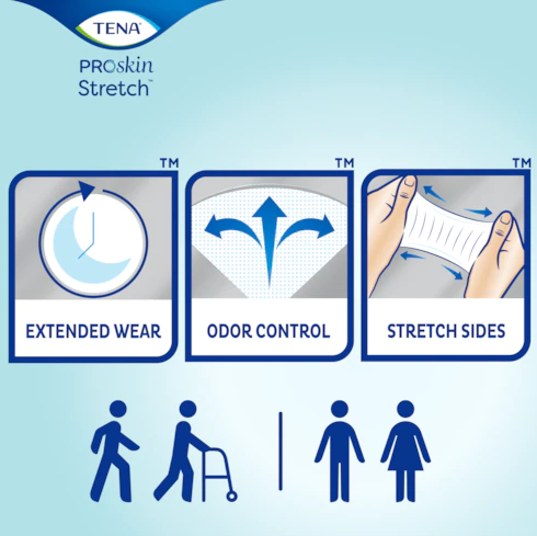 Product highlights: extended wear, odor control, and stretch sides