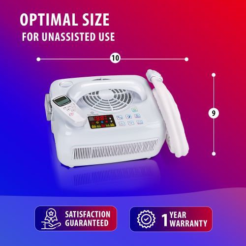 Operating unit includes remote control and measures 10 inches by 9 inches