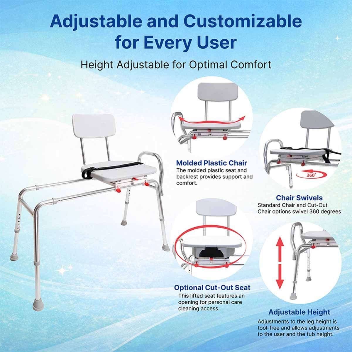 Image 5 of Eagle Health Sliding Transfer Bench with Swivel Seat 