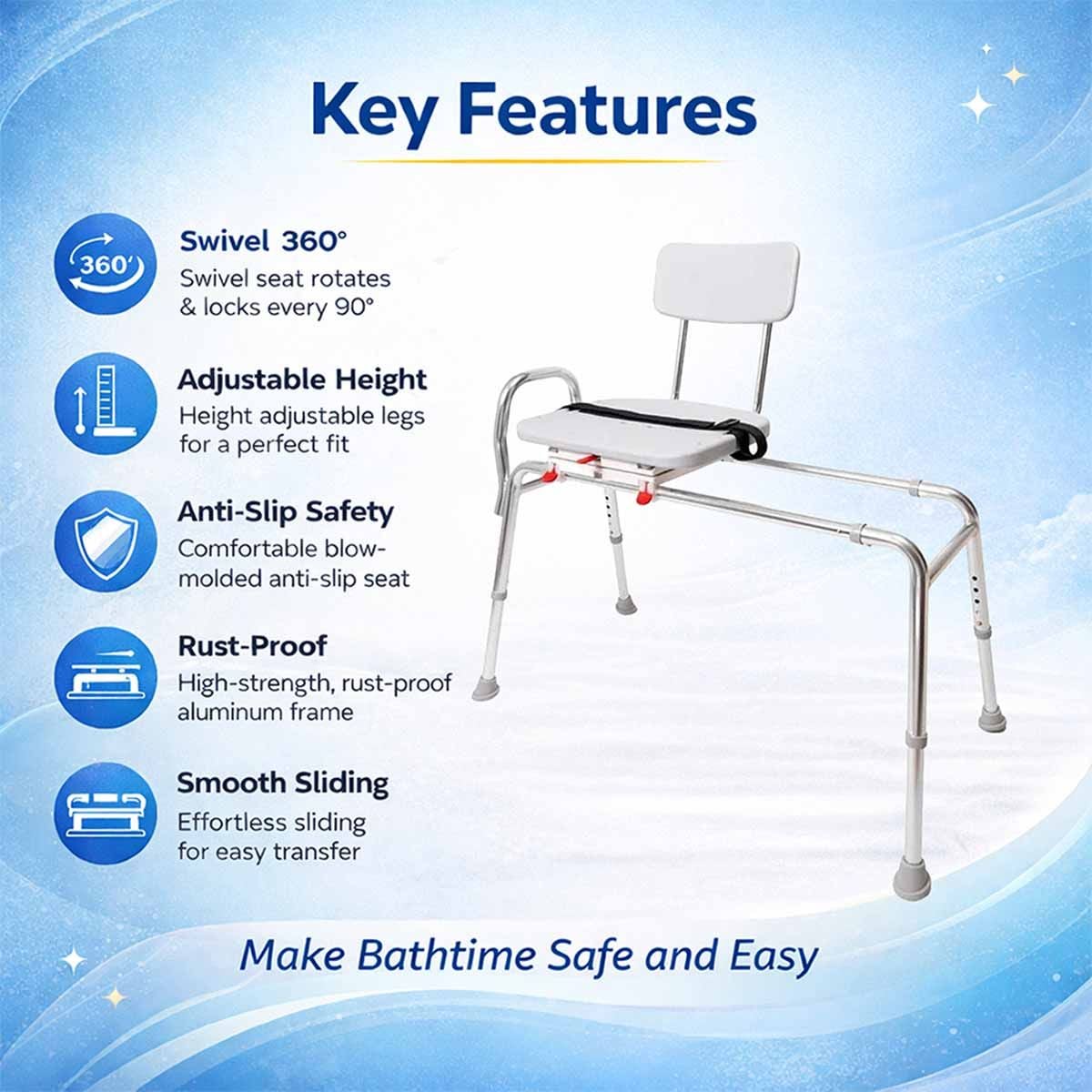 Image 6 of Eagle Health Sliding Transfer Bench with Swivel Seat 
