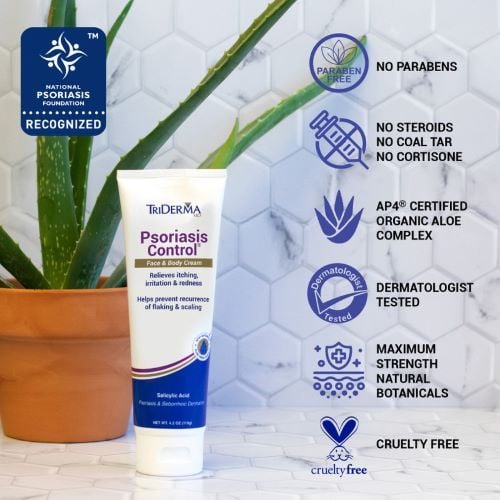 Recognized by the National Psoriasis Foundation: No Parabens, Steroids, Coal Tar, or Cortizone. AP4 Certified Organic Aloe Complex. Dermatologist Tested. Max Strength. Cruelty Free