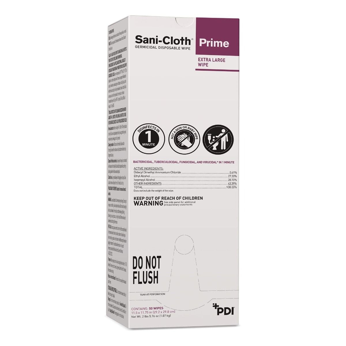Surface Disinfectant Cleaner Sani-Cloth® Prime Premoistened Germicidal Manual Pull Wipe 50 Count Individual Packet Alcohol Scent NonSterile (U13195)