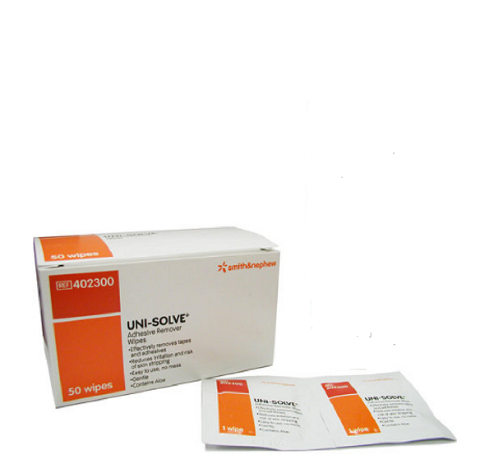 UNI-SOLVE Adhesive Remover Wipes, Box of 50 Wipes