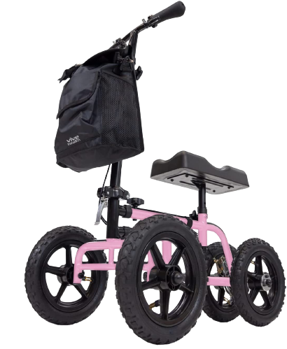 The Vive Helath Mobility All-Terrain Knee Walker in pink.