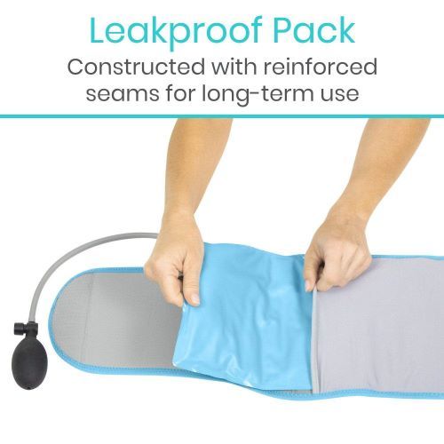 The included leakproof hot/cold pack is placed inside the wrap