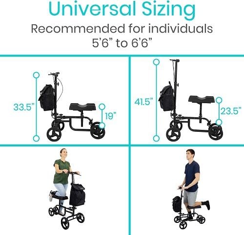 The Vive Helath Mobility Knee Walker is recommended for individuals between 5'6" and 6'6"
