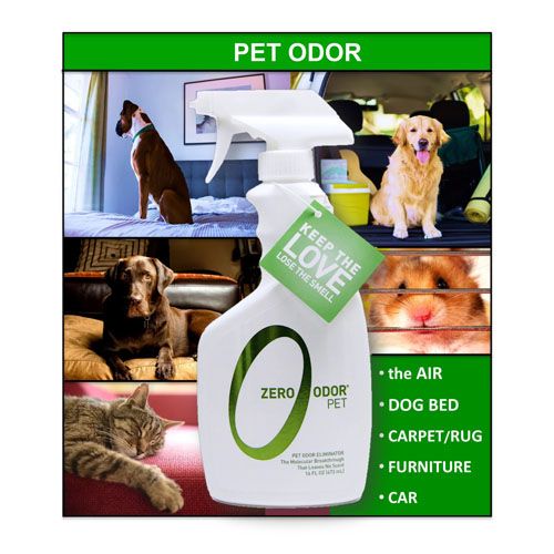 Eliminates pet odor from the air, bog bed, carpet/rug and etc.