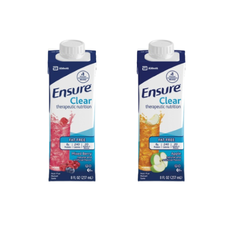 Abbott Ensure Clear Nutrition Drink (High Protein, Fat Free) - Apple, Mixed Berry, Blueberry 8 oz. Cartons main product photo