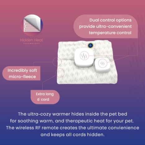 Spotwarm pet bed warmer hides inside the pet bed for soothing warmth.