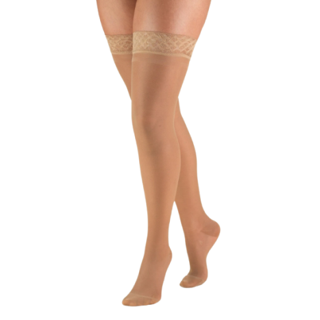TRUFORM Women's TruSheer Thigh High Lace Silicone Top Band 20-30 mmHg main product photo