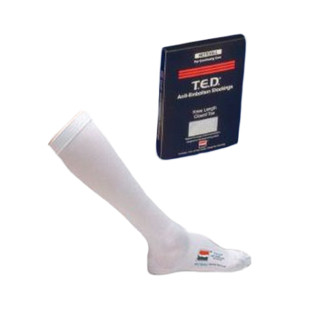 White TED Hose Knee High Closed Toe
