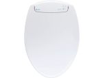 Elongated, white seat
