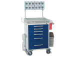 6-Drawer Cart, Keyed Lock, Blue, w/ Sharps Container Holder, 12-Bin Organizer, Catheter Holder, Waste Bin, Accessory Rails