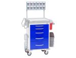 Anesthesia Cart 5-Drawer w/ Keyed Lock, Blue, w/ Sharps Container Holder, 12-Bin Organizer, Catheter Holder, Waste Bin, Accessory Rails