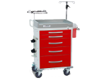 5-Drawer Cart, Break Away Lock, w/ IV Pole, Defibrillator Shelf, Cardiac Board, Oxygen Tank Holder, Sharps Container Holder, Accessory Rails