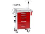 5-Drawer Cart, Break Away Lock, w/ IV Pole, Defibrillator Shelf, Cardiac Board, Oxygen Tank Holder, Sharps Container Holder, Accessory Rails