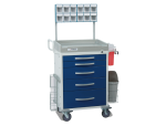 5-Drawer Cart, Keyed Lock, Blue, w/ Sharps Container Holder, 12-Bin Organizer, Catheter Holder, Waste Bin, Accessory Rails
