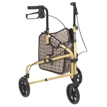 Winnie Lite Supreme Aluminum 3-wheeled Rollator Tan Frame with Plaid Bag