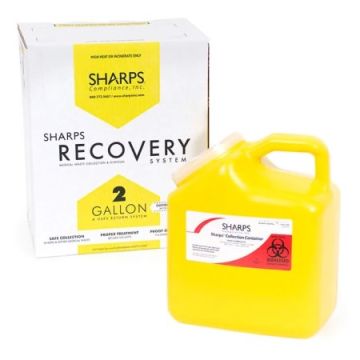 2 Gallon Mailback Yellow Chemotherapy Sharps Recovery Container with Vertical Entry - 14200-012W