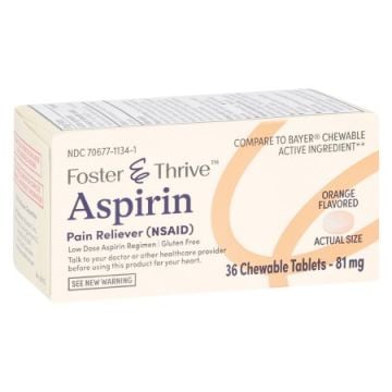 Foster & Thrive Aspirin, Pain Relief - 36 Chewable Tablets