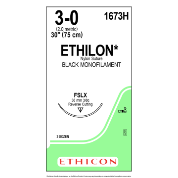 Suture with Needle Ethilon Nonabsorbable Black Monofilament Nylon Size