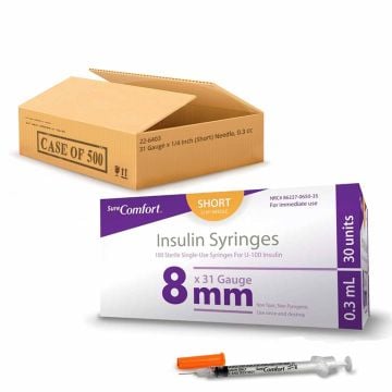 31 Gauge x 1/4 Inch (Short) Needle, 0.3 cc - Case of 500