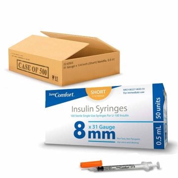 31 Gauge x 5/16 Inch (Short) Needle, 0.5 cc - Case of 500