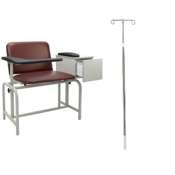 Bariatric Padded Blood Draw Chair with IV Pole Attachment and Cabinet, 2574IV