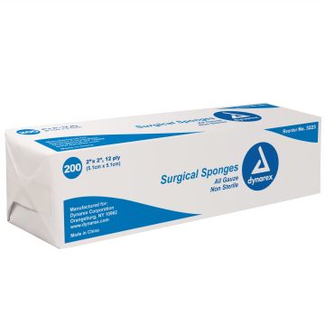 Dynarex 3223 Surgical Gauze Sponges 2 x 2 Inch, 12 Ply - Sterile
