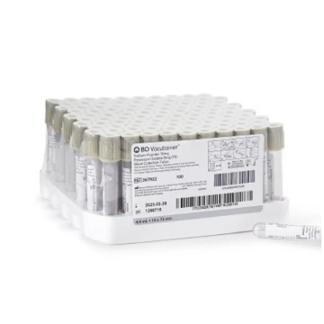 Plastic, Gray with BD Hemogard Closure, 2 mL Draw Volume 13 x 75 mm. w/ Sodium Fluoride 5 mg, Potassium Oxalate 4 mg