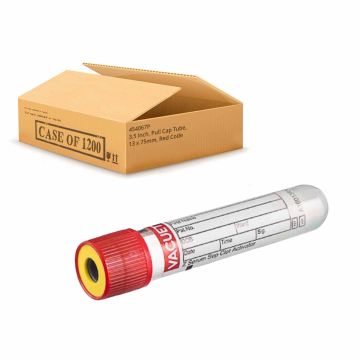 3.5 mL, Pull Cap Tube, 13 x 75mm, Red Cap With Yellow Ring CaSE OF 1200