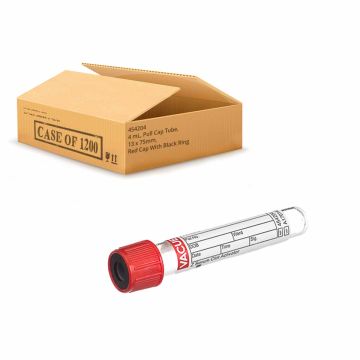 4 mL, Pull Cap Tube, 13 x 75mm, Red Cap With Black Ring - Case of 1200
