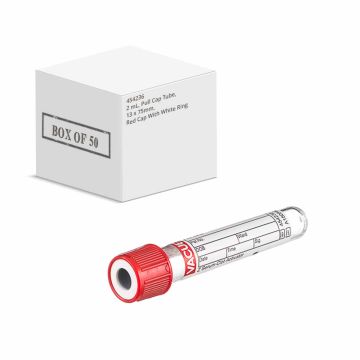 2 mL, Pull Cap Tube, 13 x 75mm, Red Cap With White Ring - Box of 50