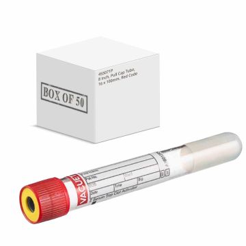 8 mL, Pull Cap Tube, 16 x 100mm, Red Cap With Yellow Ring Box of 50