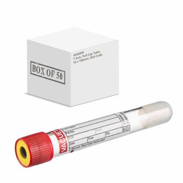 7 mL, Pull Cap Tube, 16 x 100mm, Red Cap With Yellow Ring Box of 50