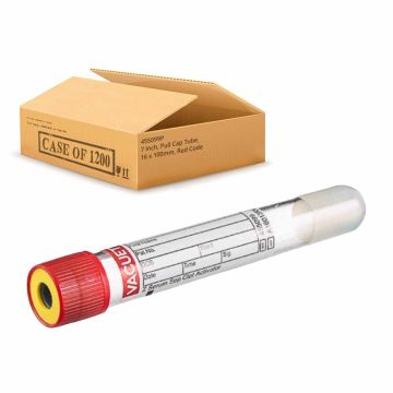 7 mL, Pull Cap Tube, 16 x 100mm, Red Cap With Yellow Ring Case of 1200