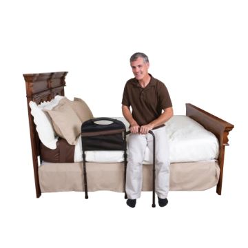 Stander Mobility Bed Rail w/ Man Transitioning to Standing from Bed