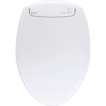Elongated, white seat