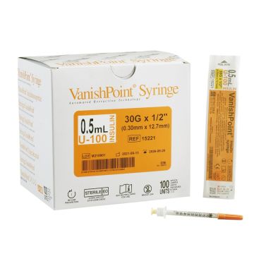VanishPoint U-100 Insulin Syringe 0.5mL