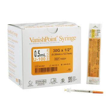 VanishPoint U-100 Insulin Syringe 0.5mL