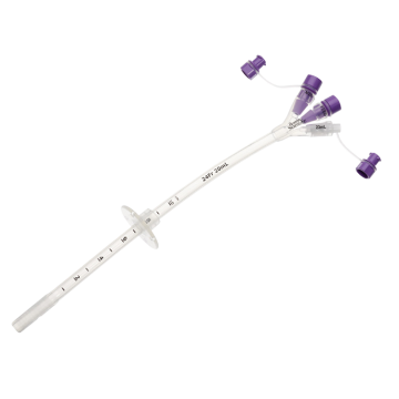 The Vesco Gastrostomy Feeding Tube with ENFit connectors in size 24FR with the balloon deflated.