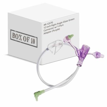 12 Inch Right Angle Glow Green Connector w/ Y-Port Adapter (Purple)