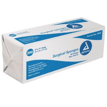 Dynarex 2 x 2 Inch Surgical Gauze Sponges 8 Ply - 3222